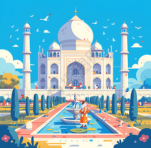 印度人物宫殿前的印度男子插画