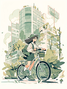 骑自行车的女孩背景图片