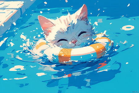 游泳的小花猫高清图片