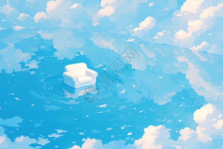 悬浮的椅子与云彩背景图片