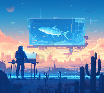 鱼和宇航员背景图片