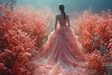 粉红婚纱少女背景图片