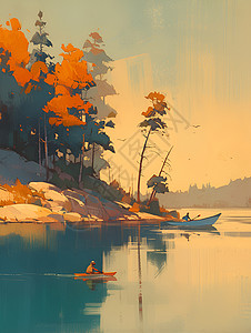 湖中的小船背景图片