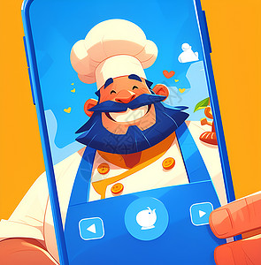 手机屏幕上的胖厨师高清图片