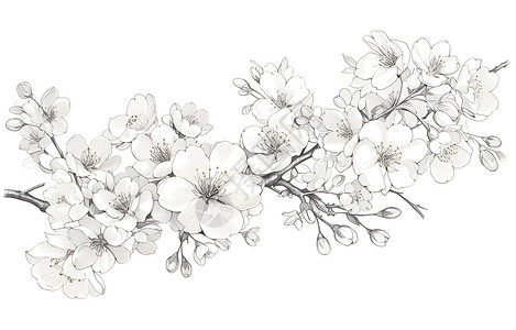 蔷薇科樱属植物一条樱花枝插画