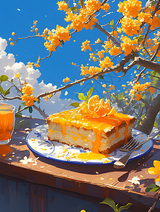 美味巴坦木木桌上的蛋糕插画