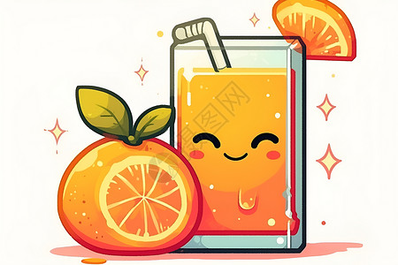 杯子里橙子橙子和橙汁插画