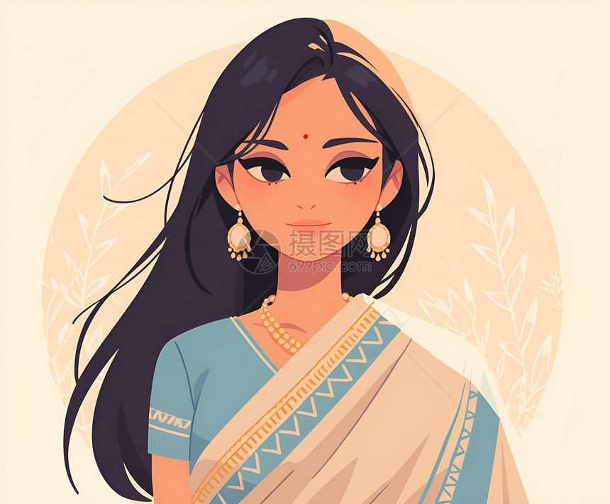 印度女子戴着美丽的耳环图片