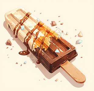 两支奶油冰棒焦糖奶油巧克力冰棒插画