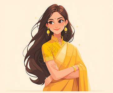 印度女子穿着黄色纱丽背景图片