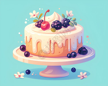 奶油的水果奶油蛋糕插画