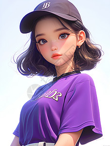 女子整理衣服穿着紫色衣服的少女插画
