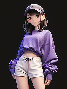 紫色衣服女孩穿着紫色衣服的女孩插画