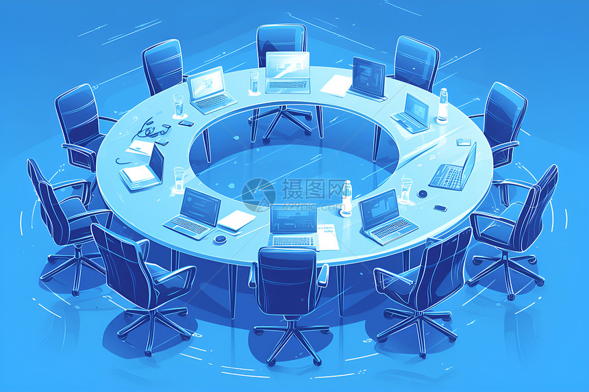 会议室里的圆形会议桌图片