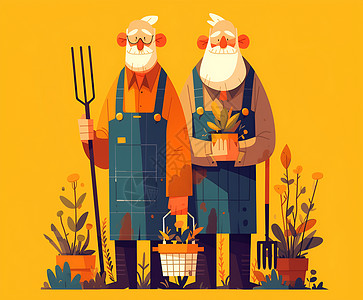 园艺设计拿着工具的老年男性插画