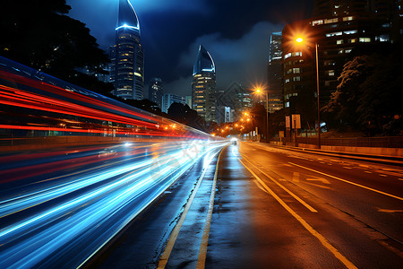 黑夜路灯路灯下的城市公路设计图片