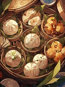香煎饺子鲜香可口的饺子插画