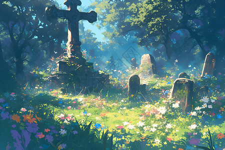 春日的安宁墓园插画