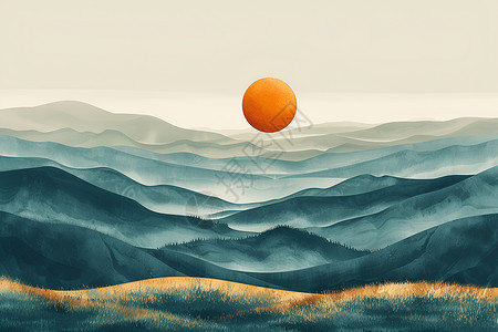 抽象设计夕阳山野插画