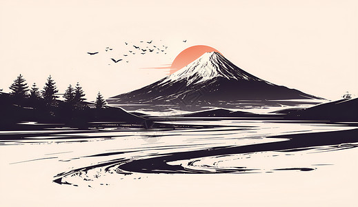 富士山素材富士山的简约插画插画