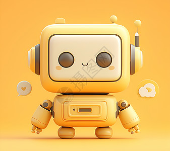 机器人可爱黄色背景上的机器人插画