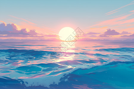 海燕夕阳下的大海插画插画