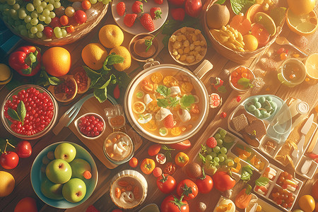 食物种类可口的食物水果插画