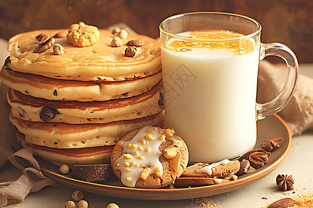 早餐类食物牛奶饼干插画