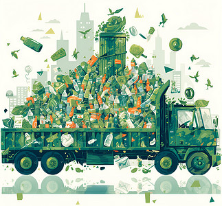 宝马徽标绿色垃圾车插画