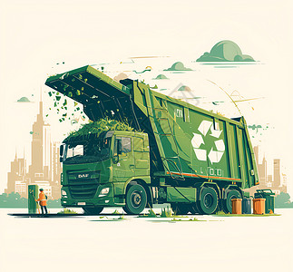 回收徽标清洁城市的垃圾车插画