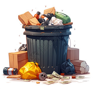 废品贸易垃圾堆里的金钱插画