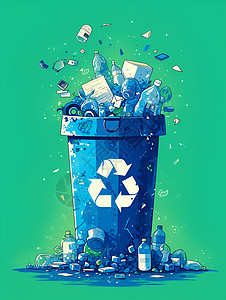 废品利用垃圾桶中的循环利用插画