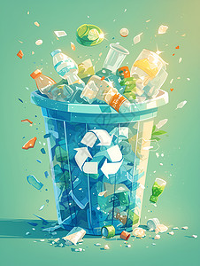 回收废品环保之美垃圾桶插画