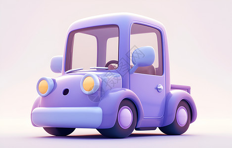 行驶轮胎可爱的紫色小车插画