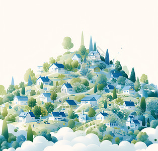 城市植被静谧城市风光插画