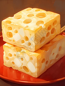美食奶酪两块奶酪插画