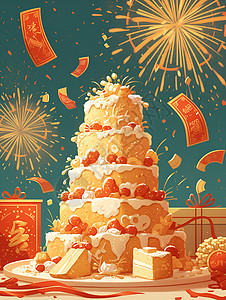 蛋糕红包素材庆祝的蛋糕插画