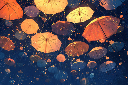 夜晚天空的雨伞背景图片