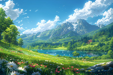 美丽山脉湖泊背景图片
