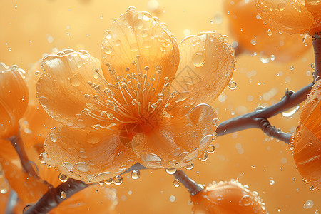 黄色花朵上的水滴背景图片