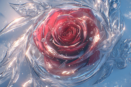 冷艳美丽冰雪红玫瑰插画