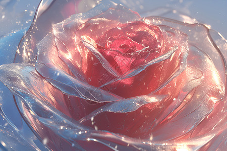 冷艳美丽冰雕红玫瑰插画