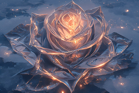 冷艳美丽冰雕玫瑰中的星光插画