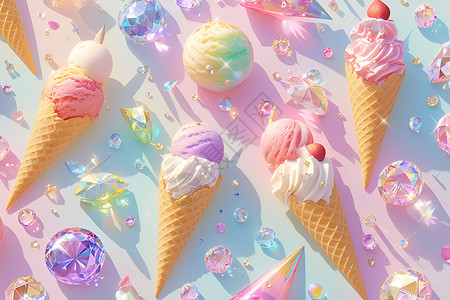 冰淇淋装饰宝石装饰的冰淇淋插画