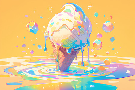彩虹融化的冰淇淋插画