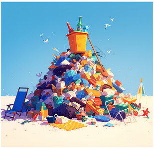 海滩垃圾垃圾满满的海滩插画