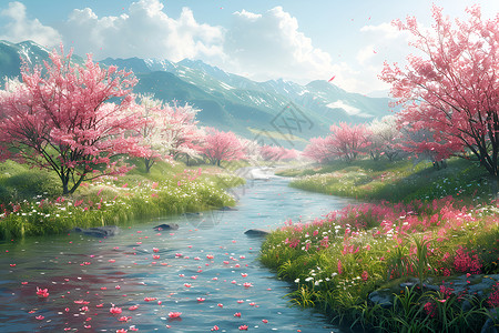 河边的樱花盛开高清图片