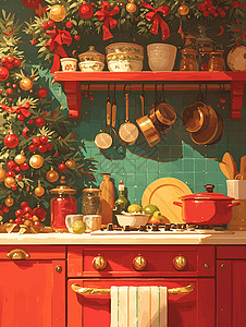 圣诞时刻圣诞厨房的欢乐时刻插画