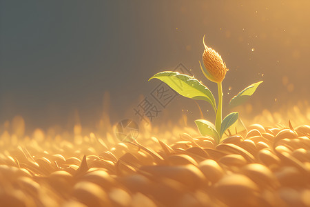 玉米地幼苗阳光下发芽的植物插画