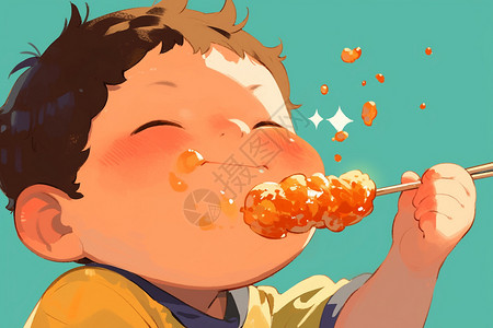 美食山楂孩子吃糖葫芦插画